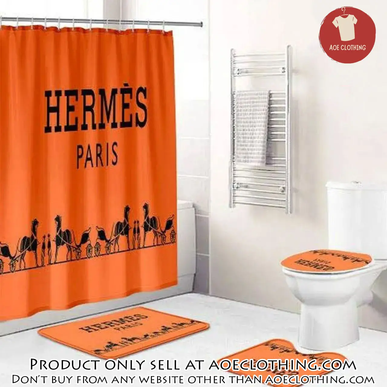 Hermes paris orange fashion logo luxury brand premium bathroom set home decor aoe0656133